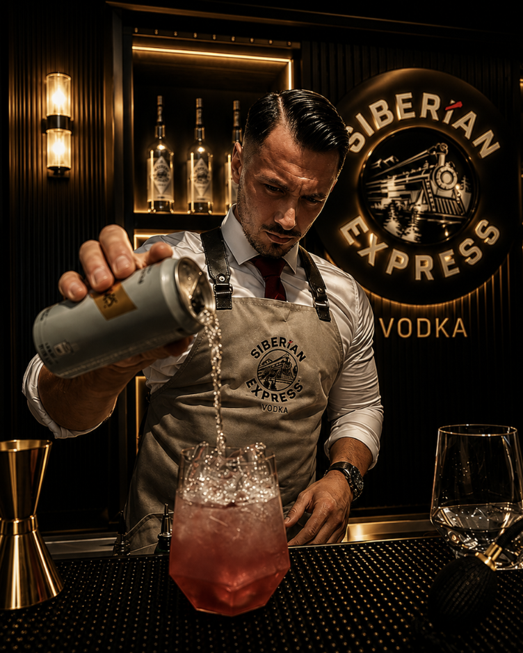 Bartender pouring at the Siberian Express Vodka bar